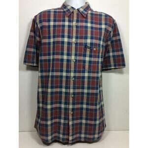 Vtg Guess Jeans Woven Button Down Shirt Men’s Size S  Red White Blue Plaid USA